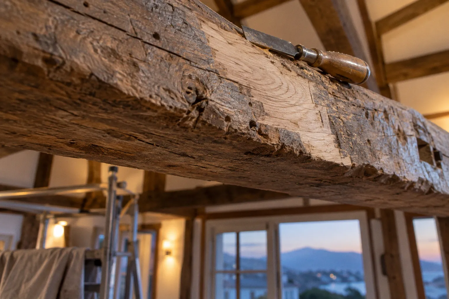 Charpente apparente en villa basque : étapes de restauration